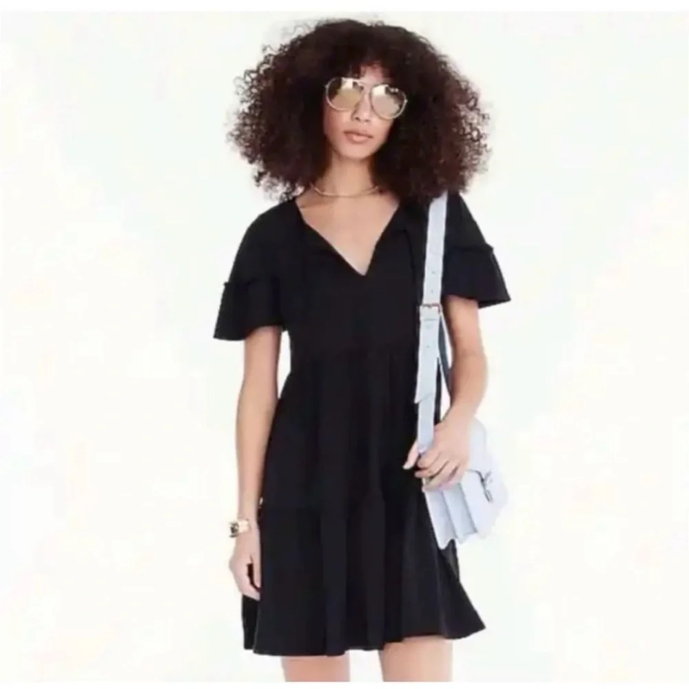 J. Crew Broken-In Jersey Knit Tiered Black Mini Dress Size XS